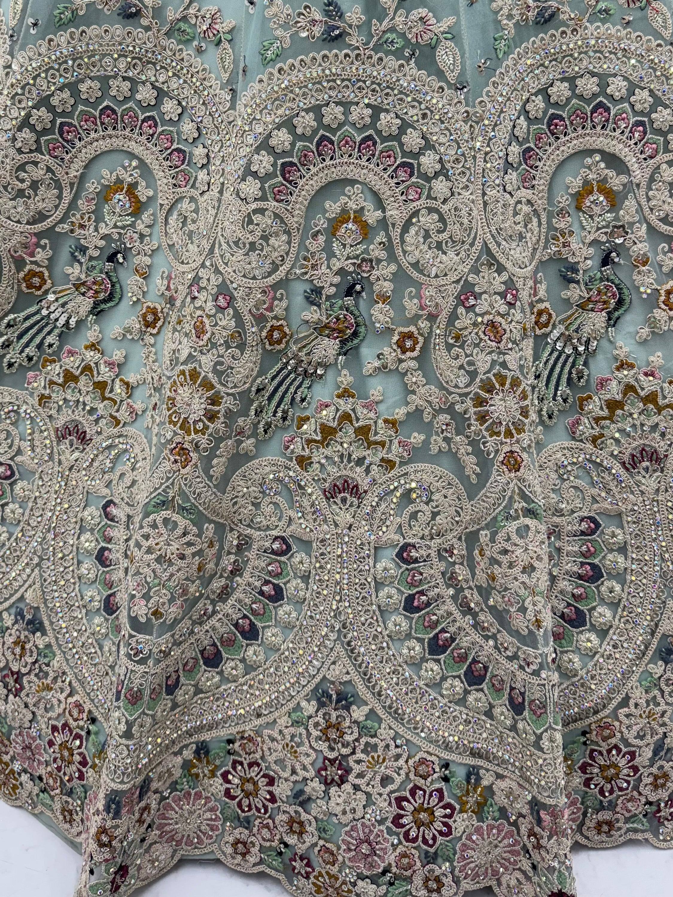Tremendous Sky Blue Zari Work Net Wedding Wear Lehenga With Blouse