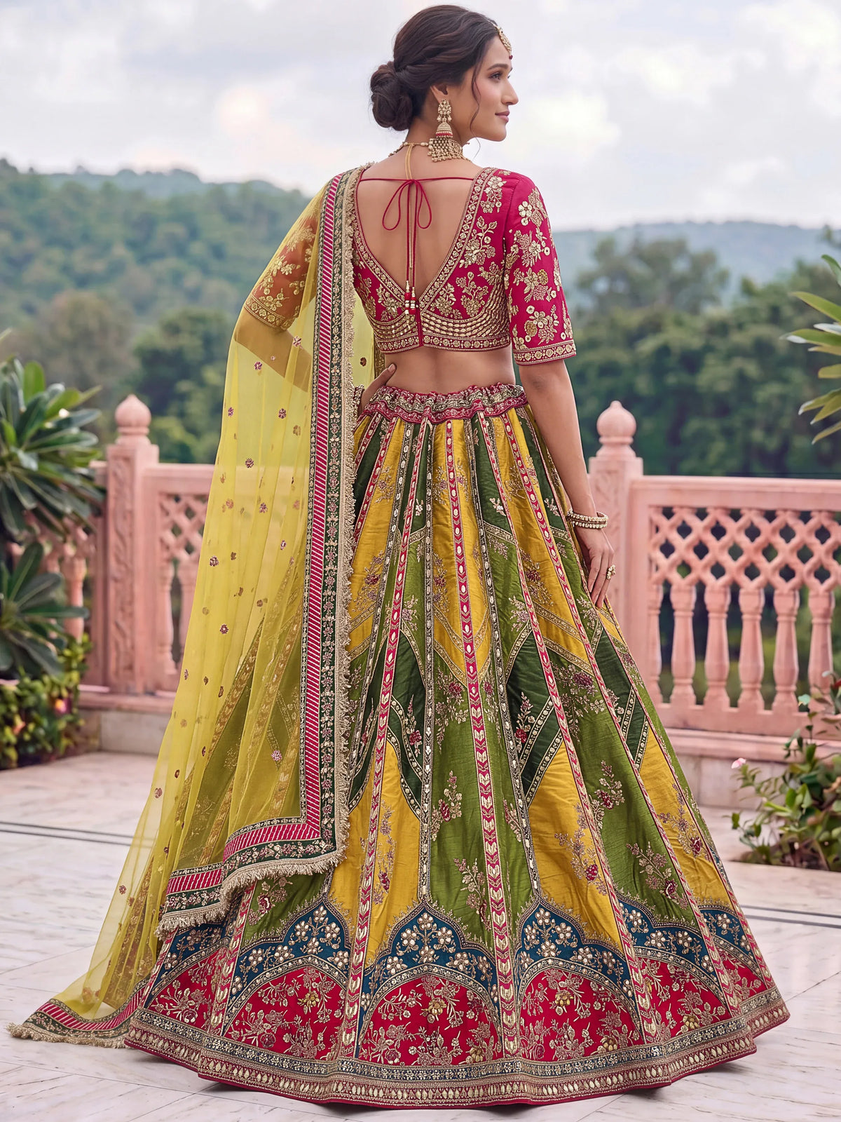 Notable Multi-Color Patch Work Silk Wedding Wear Lehenga Choli