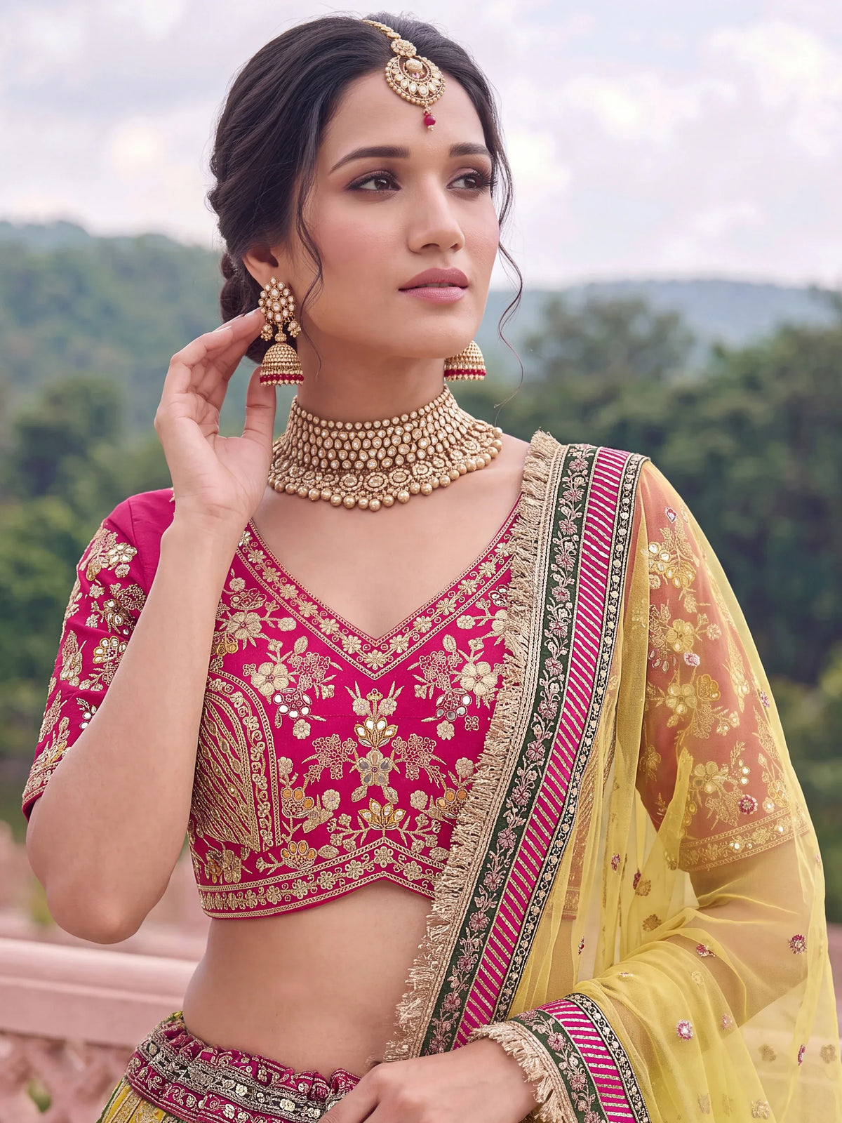 Notable Multi-Color Patch Work Silk Wedding Wear Lehenga Choli