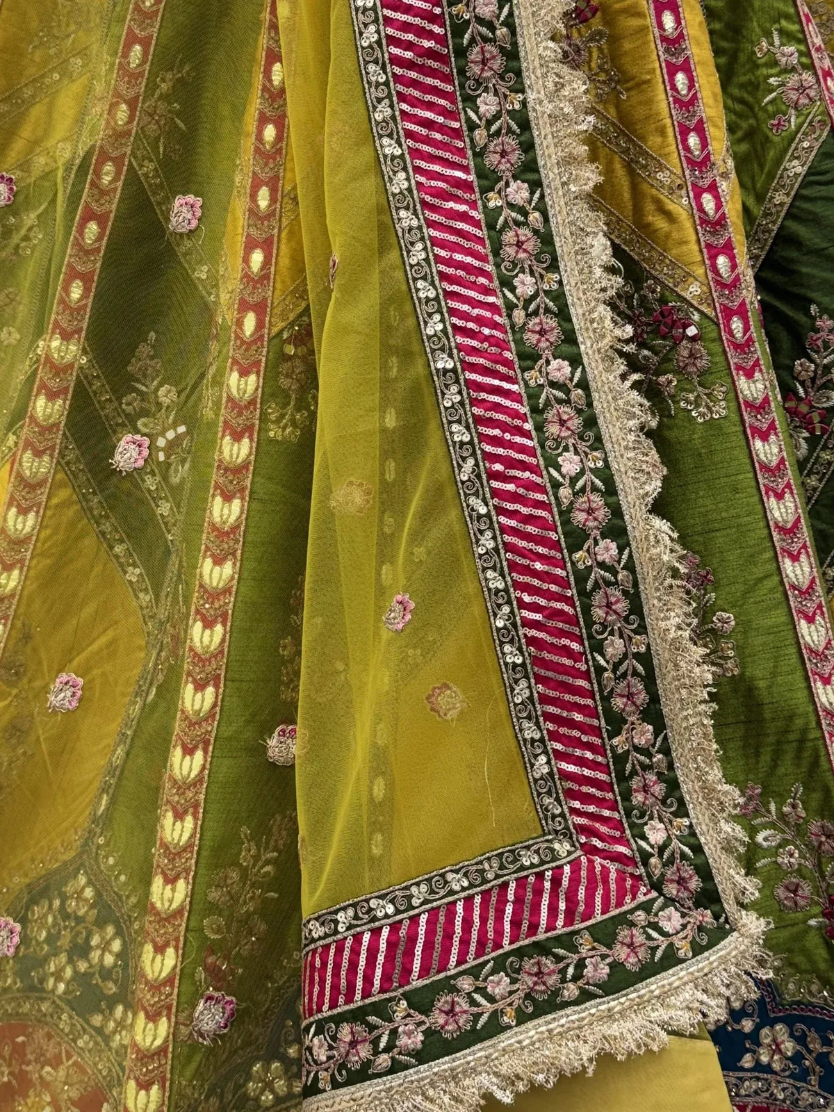 Notable Multi-Color Patch Work Silk Wedding Wear Lehenga Choli