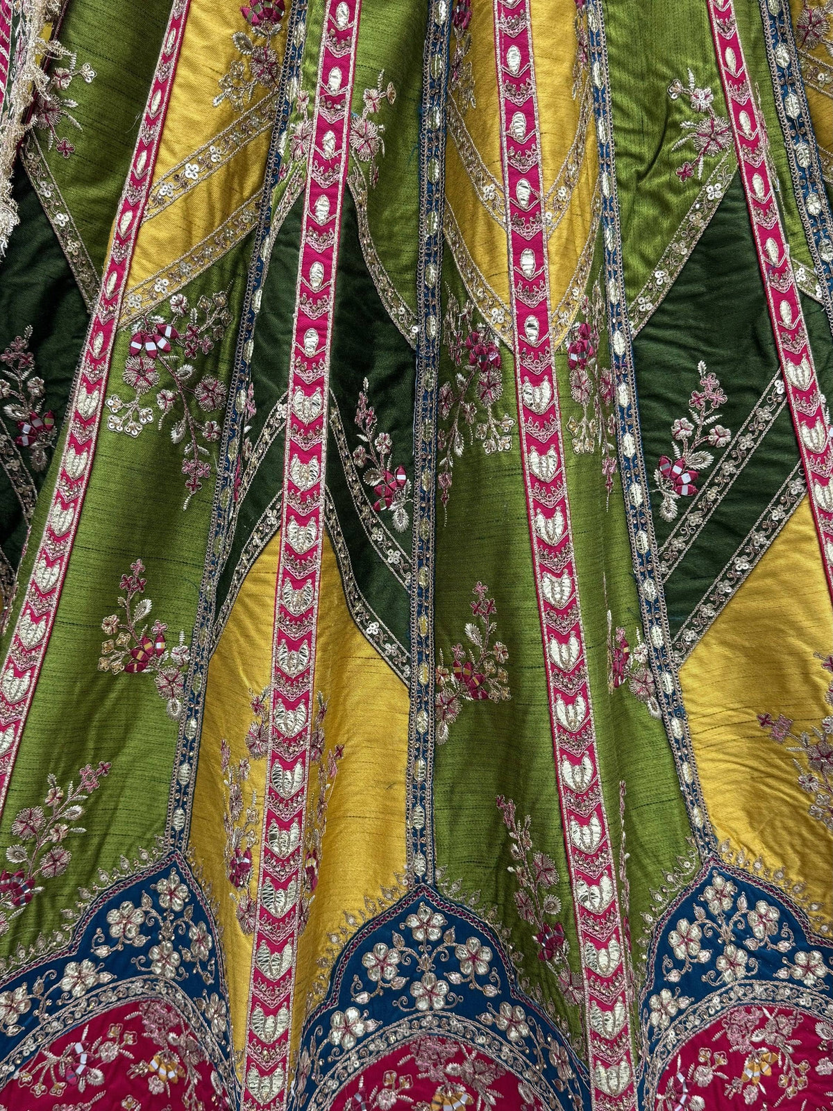 Notable Multi-Color Patch Work Silk Wedding Wear Lehenga Choli