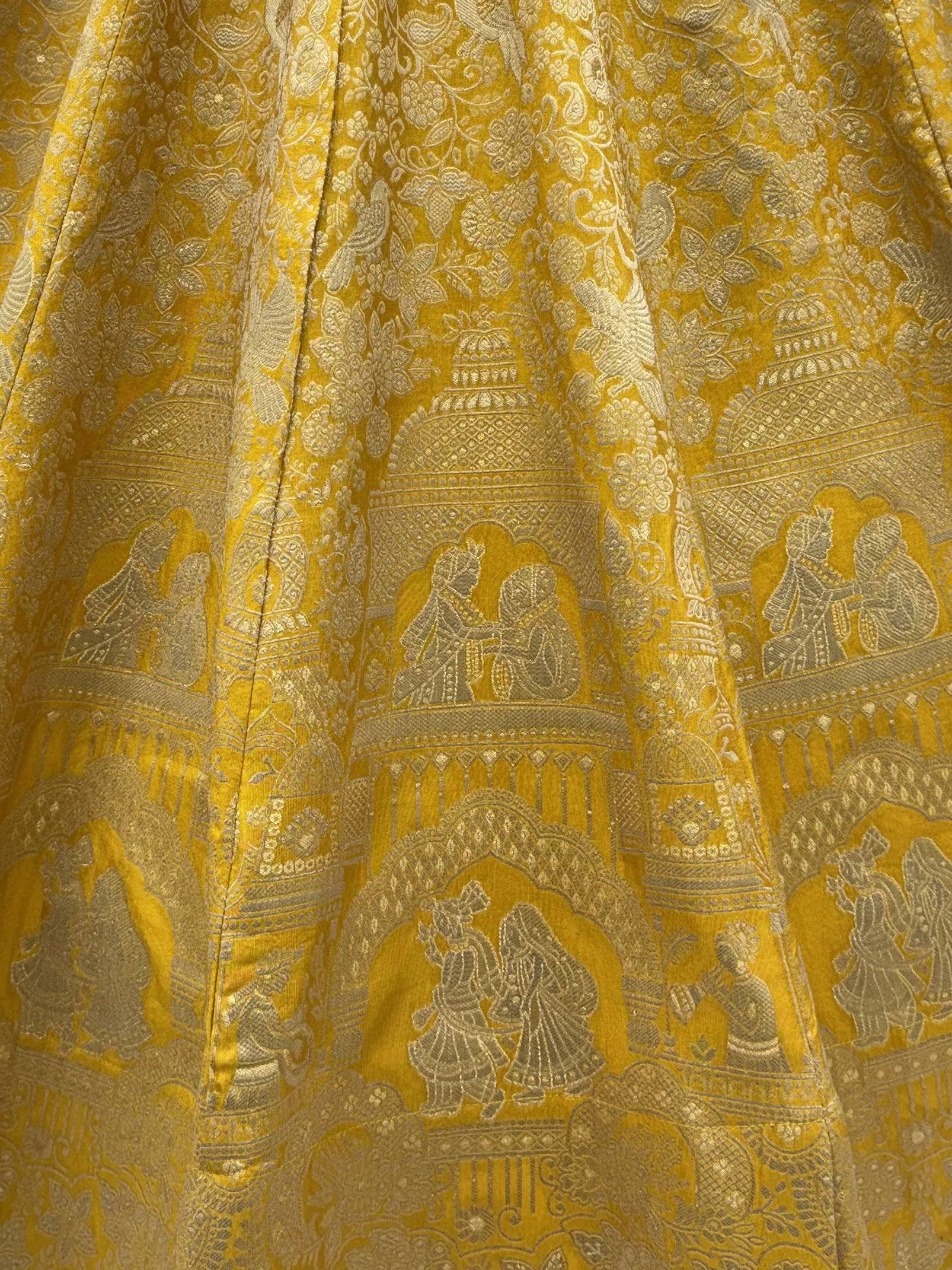 Elegant Yellow Zari Work Banarasi Silk Haldi Wear Lehenga With Blouse