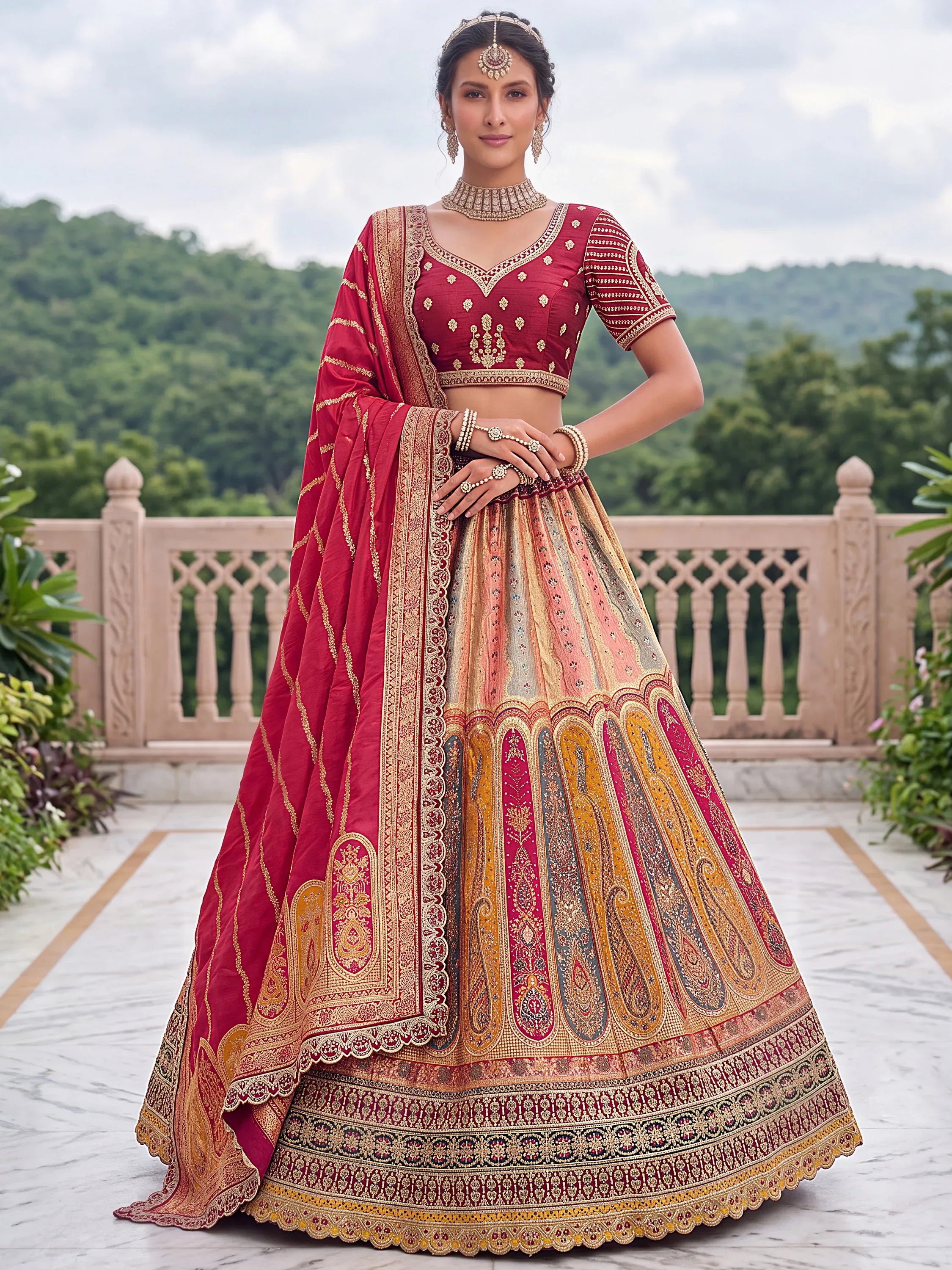 Grand Multicolor Zari Work Banarasi Reception Wear Lehenga Choli