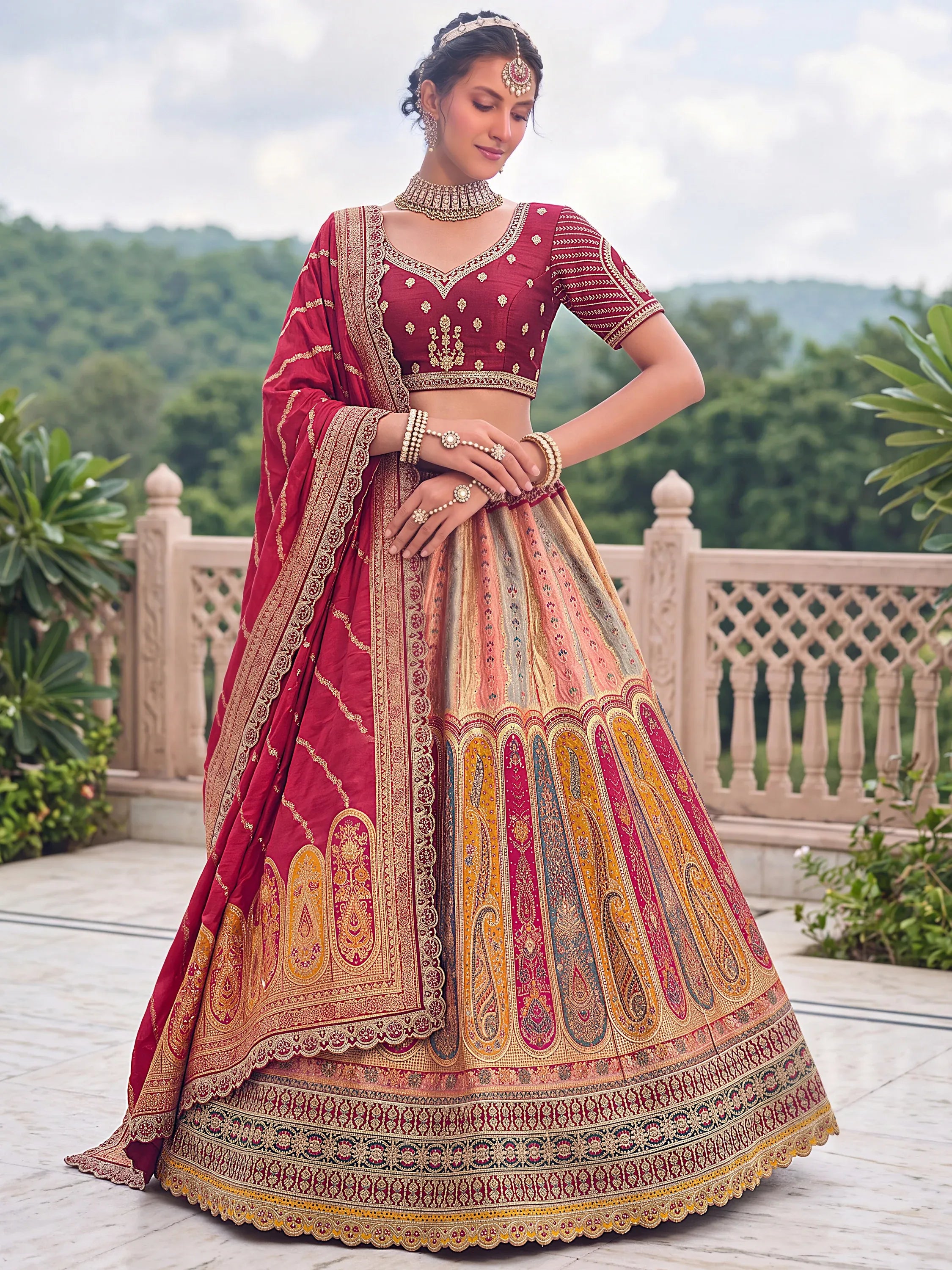 Grand Multicolor Zari Work Banarasi Reception Wear Lehenga Choli