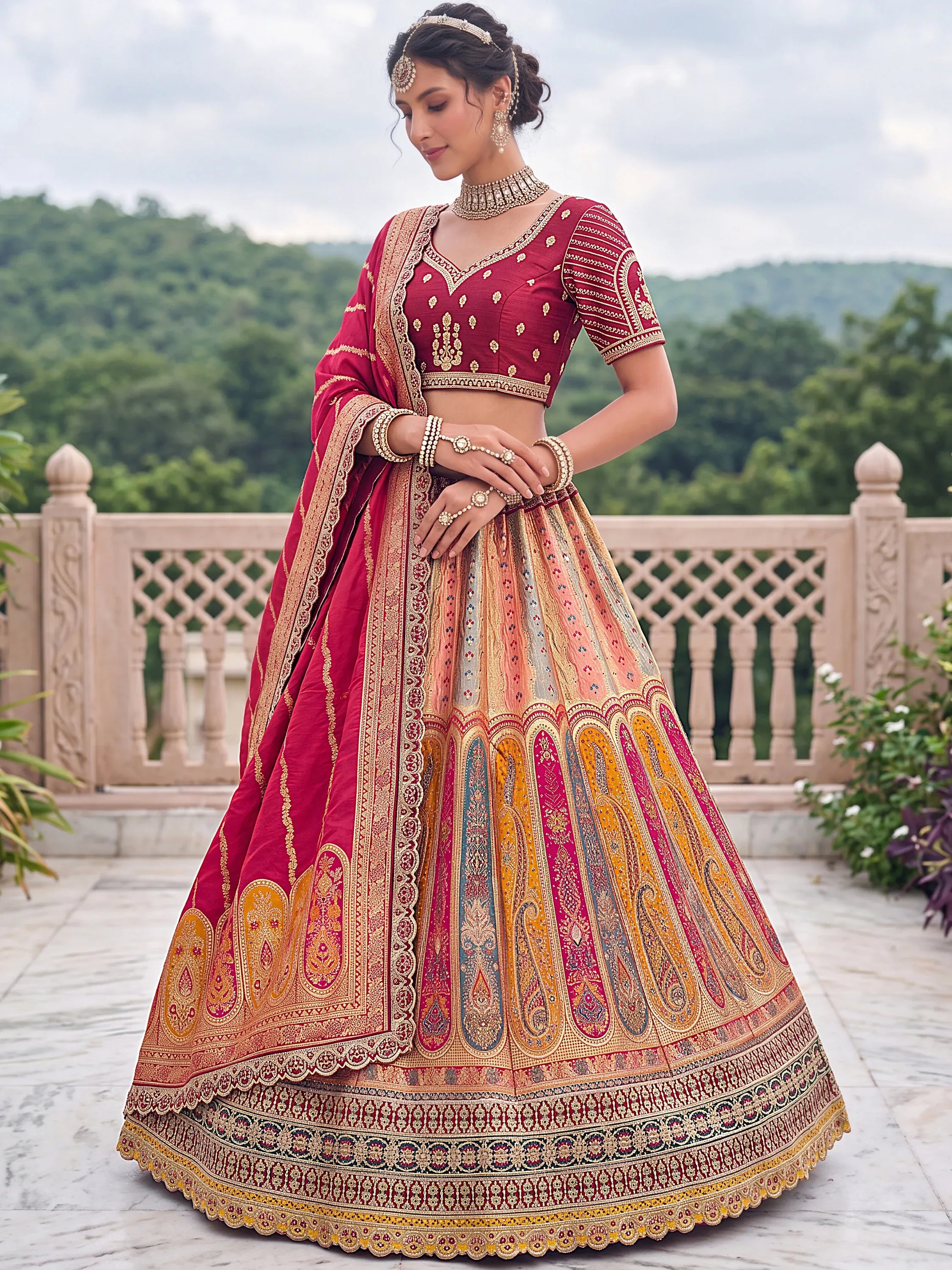 Grand Multicolor Zari Work Banarasi Reception Wear Lehenga Choli
