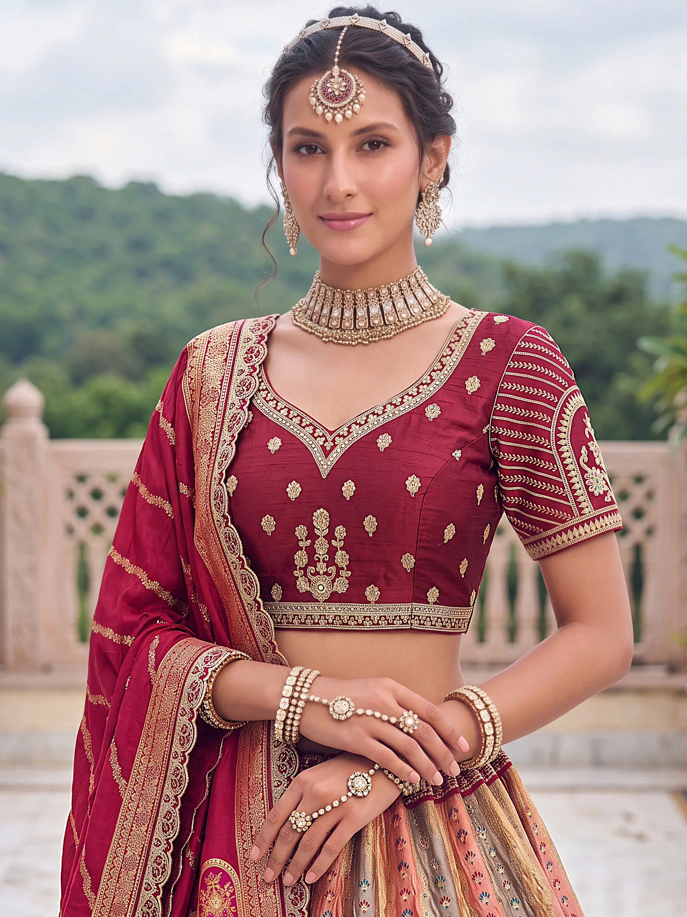 Grand Multicolor Zari Work Banarasi Reception Wear Lehenga Choli