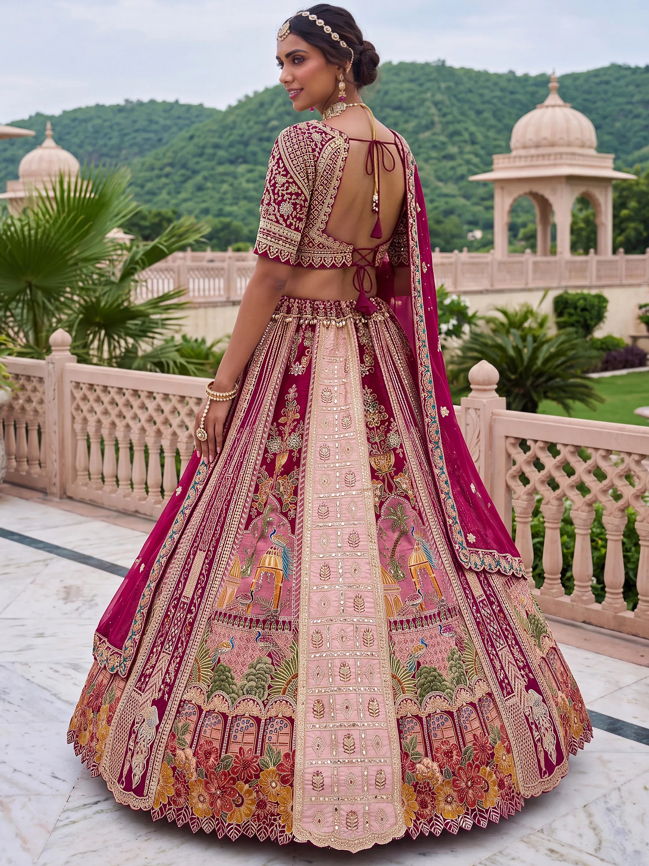 Exclusive Wine Dori Embroidery Banarasi Bridal Lehenga Choli With Dupatta
