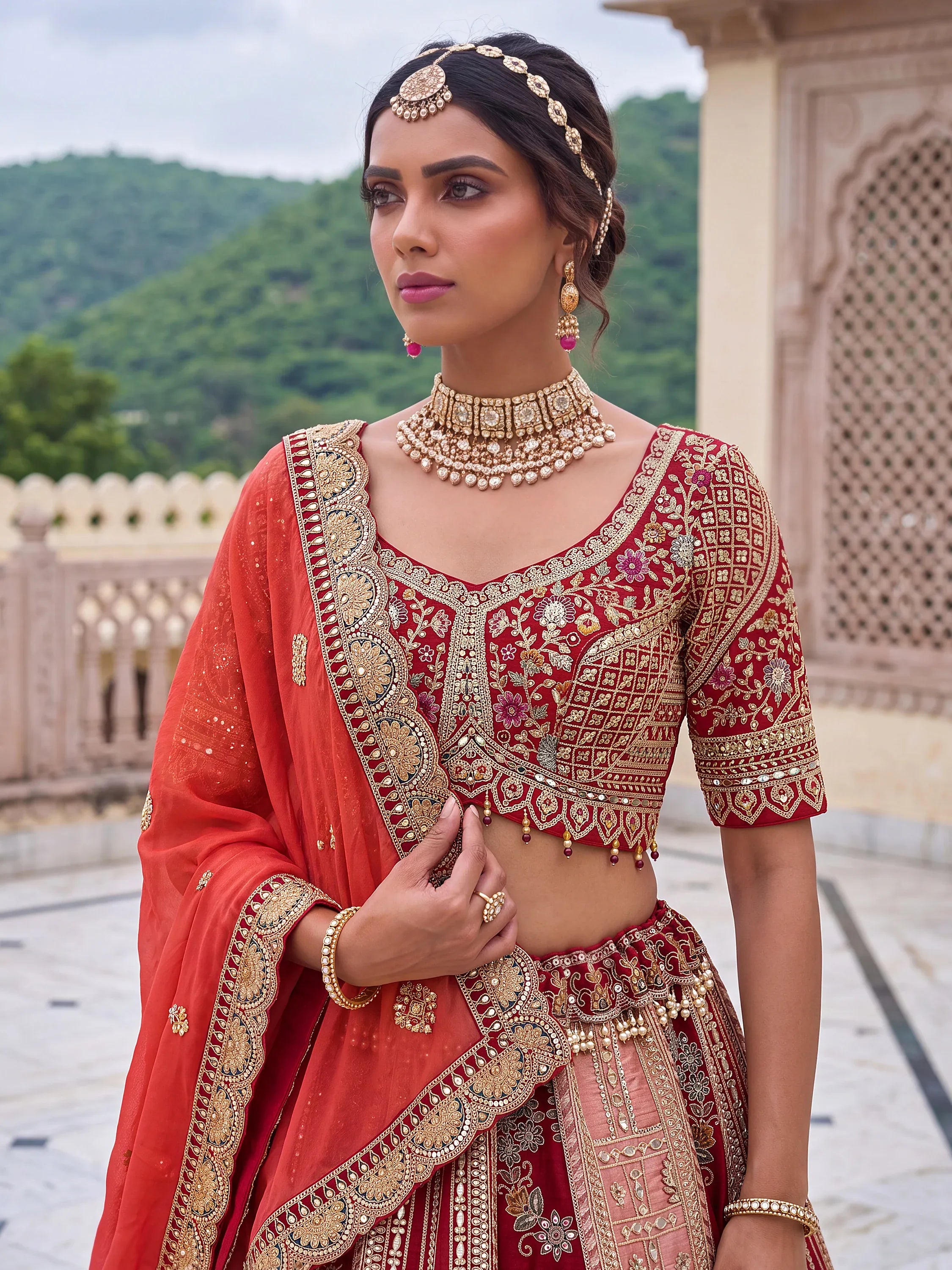 Royal Maroon Heavy Embroidered Banarasi Bridal Lehenga Choli With Dupatta