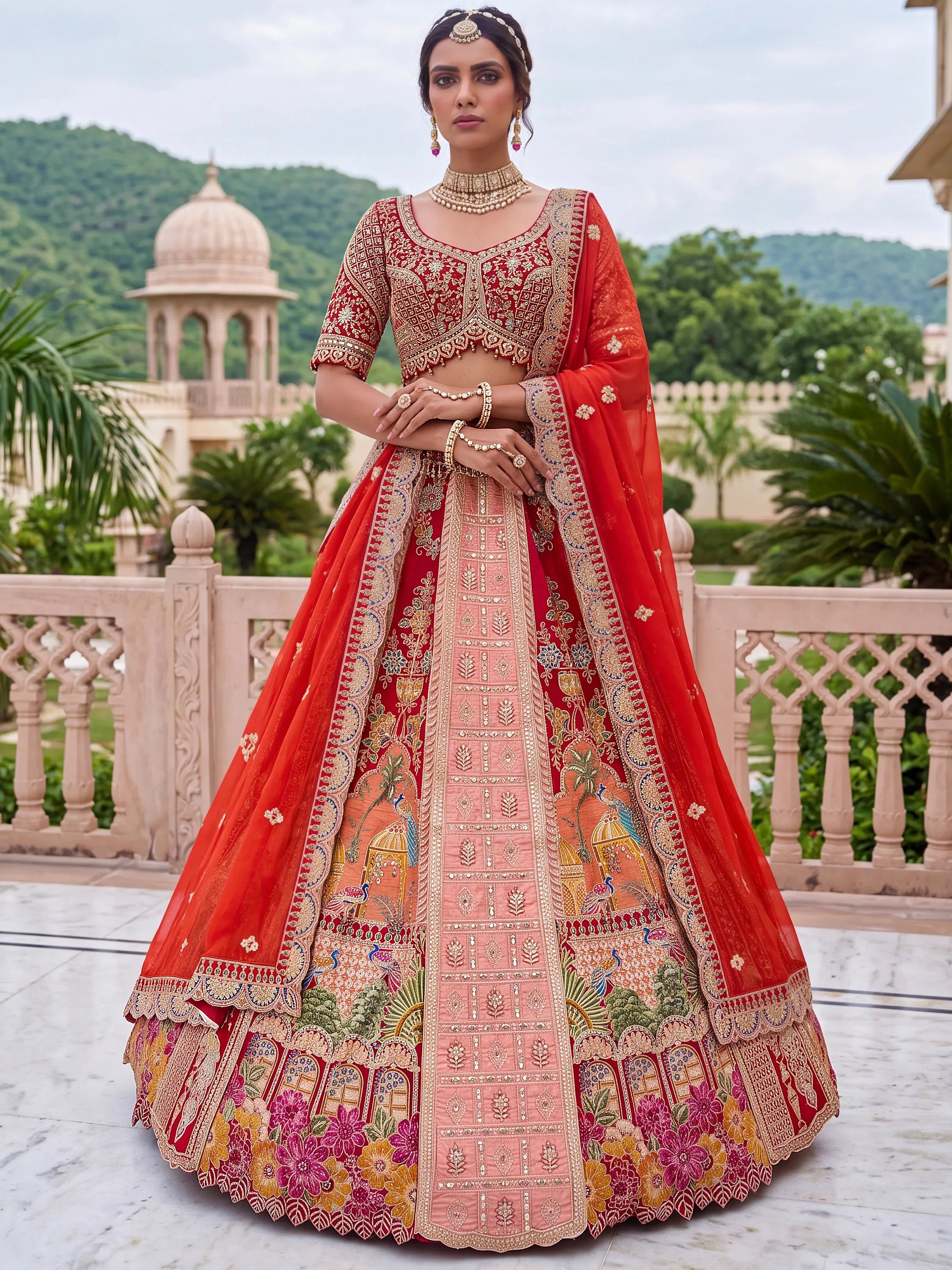 Royal Maroon Heavy Embroidered Banarasi Bridal Lehenga Choli With Dupatta