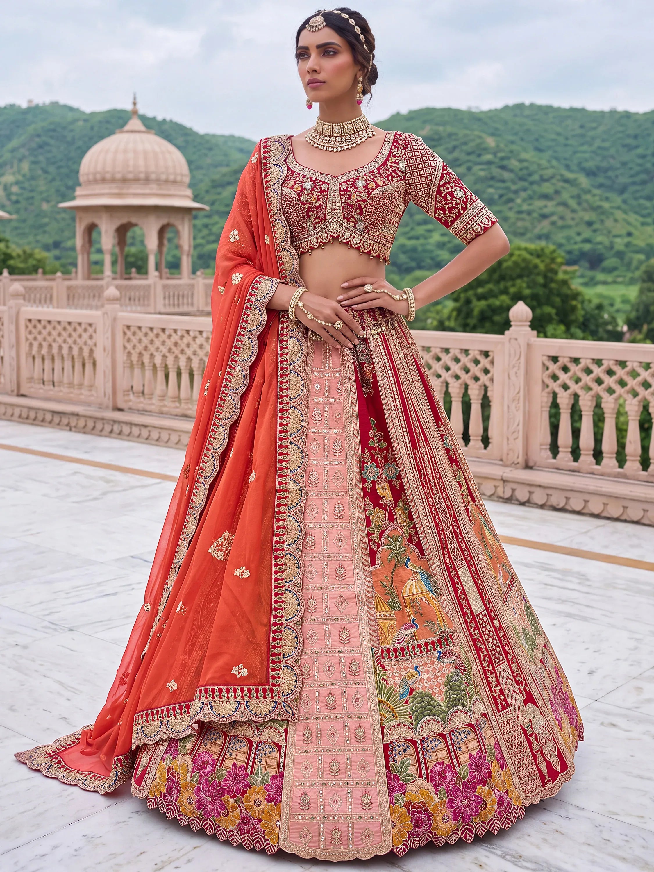 Royal Maroon Heavy Embroidered Banarasi Bridal Lehenga Choli With Dupatta