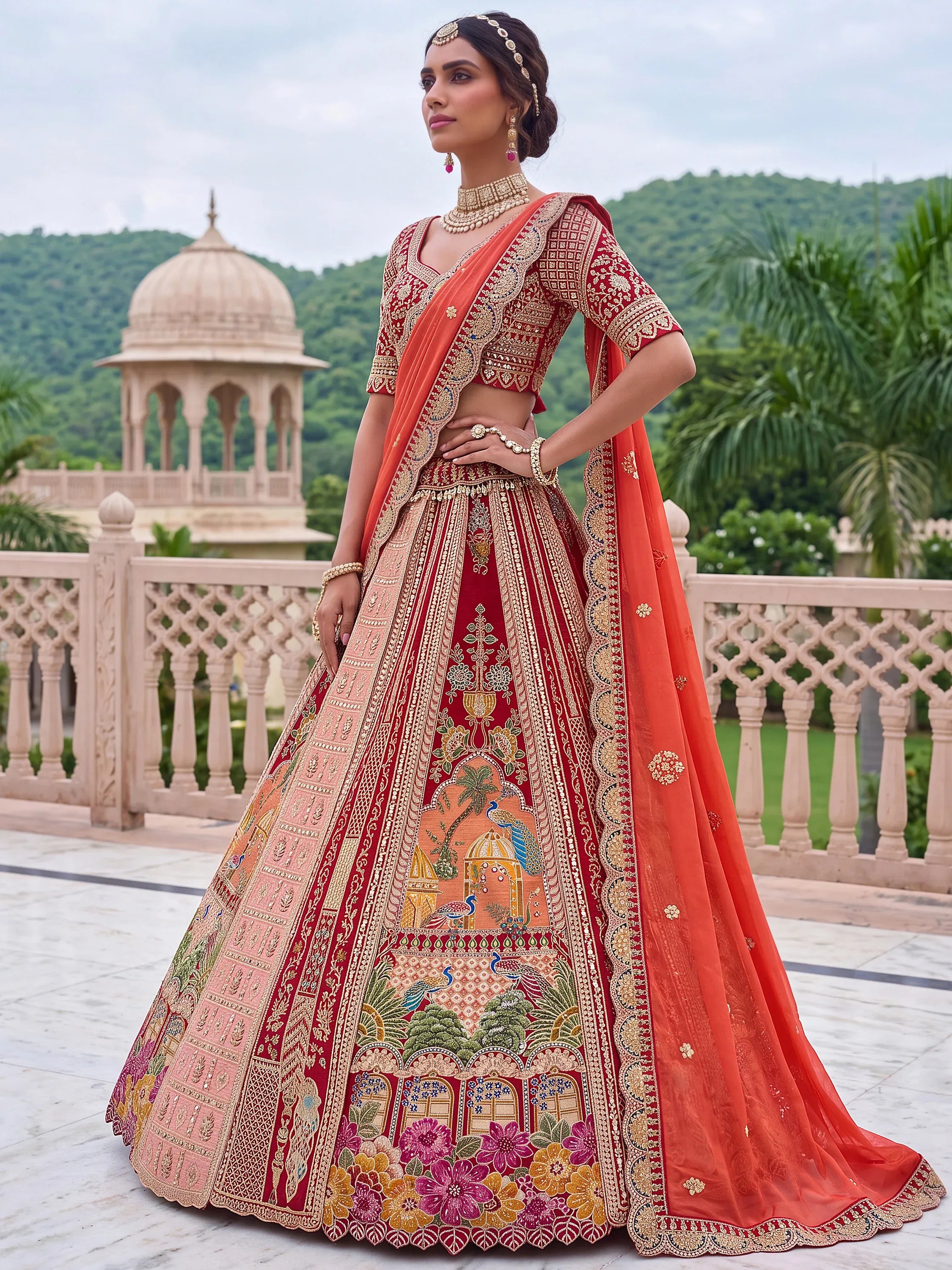 Royal Maroon Heavy Embroidered Banarasi Bridal Lehenga Choli With Dupatta