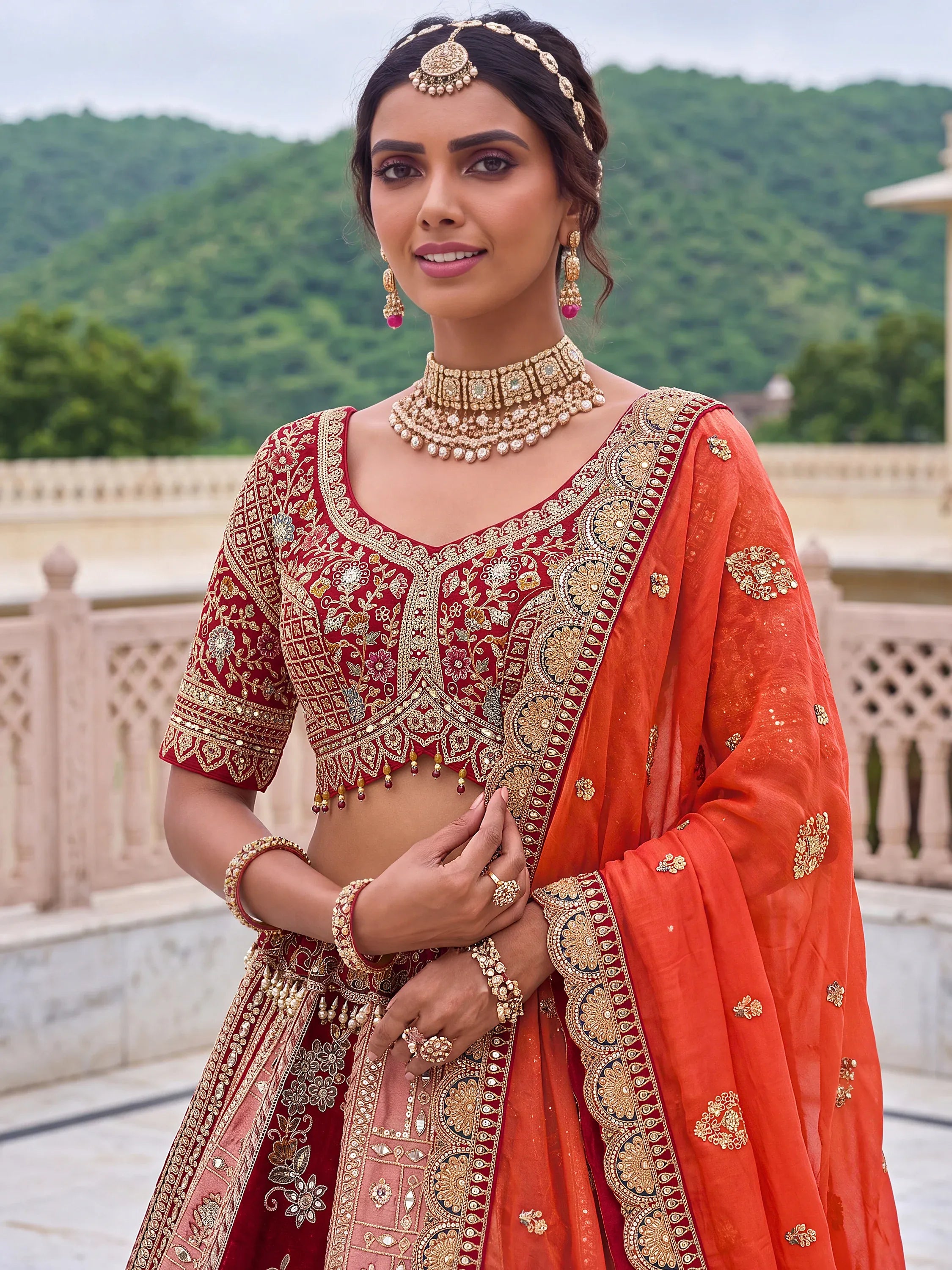 Royal Maroon Heavy Embroidered Banarasi Bridal Lehenga Choli With Dupatta