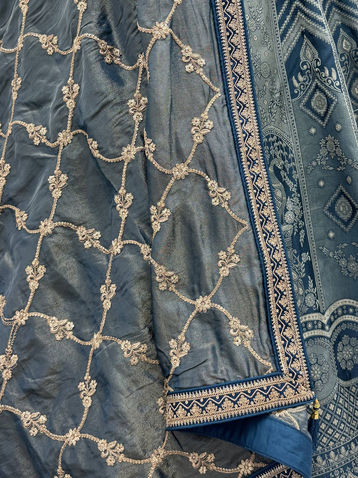 Awesome Grey Zari Weaving Banarasi Silk Designer Lehenga Choli