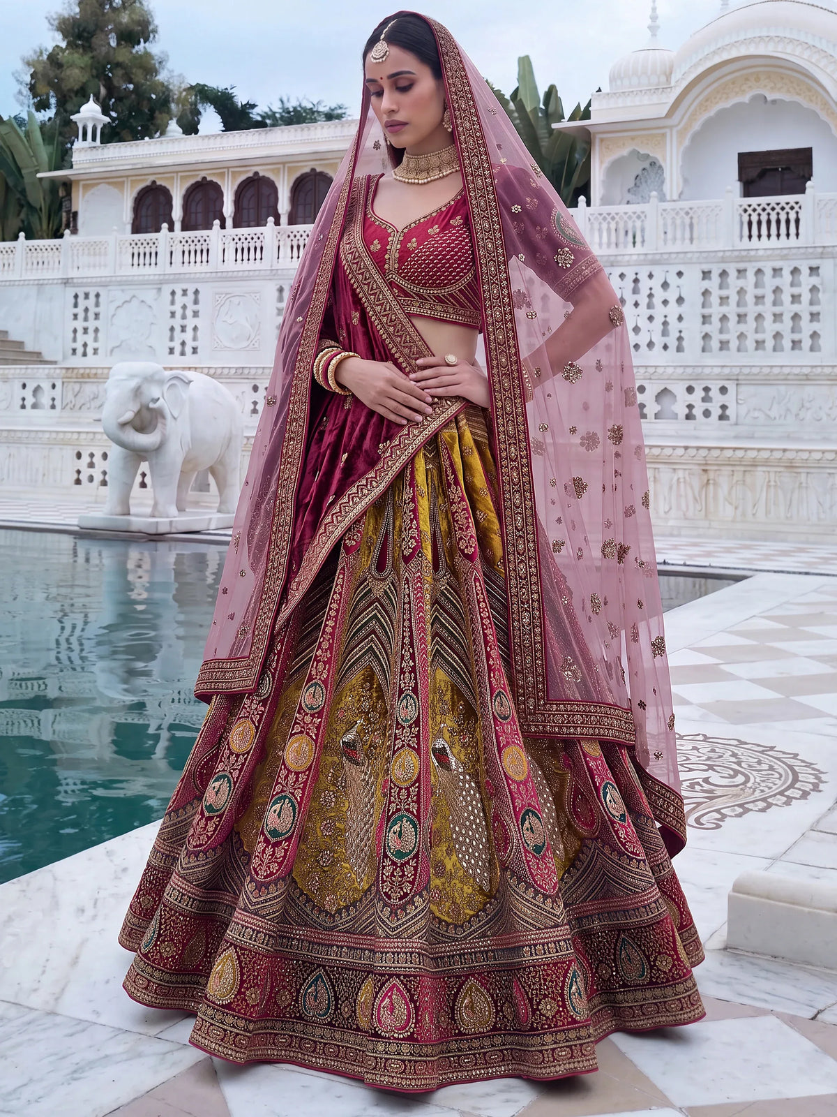 Luxurious Multicolor Dori Work Bridal Lehenga Choli With Double Dupatta