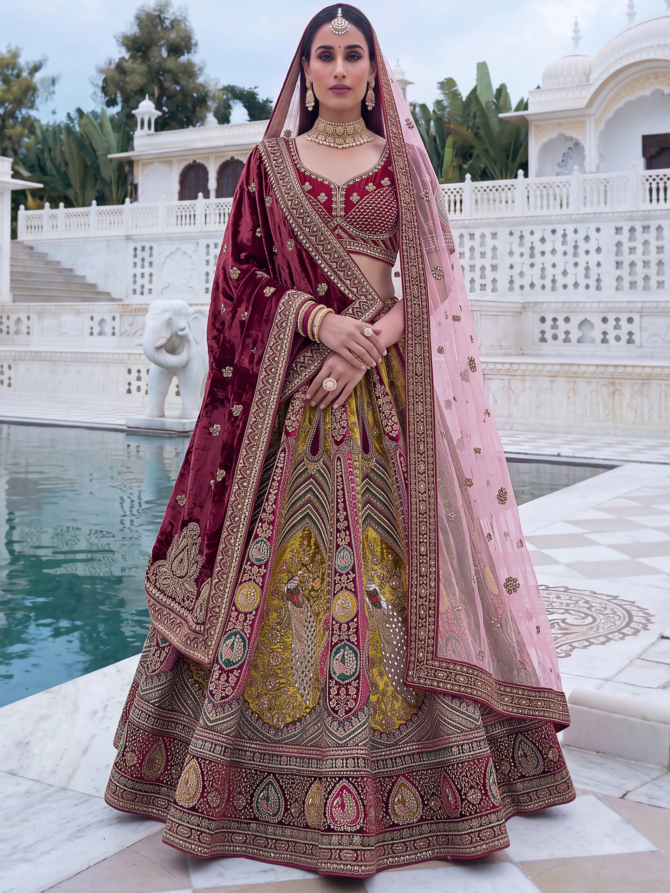 Luxurious Multicolor Dori Work Bridal Lehenga Choli With Double Dupatta