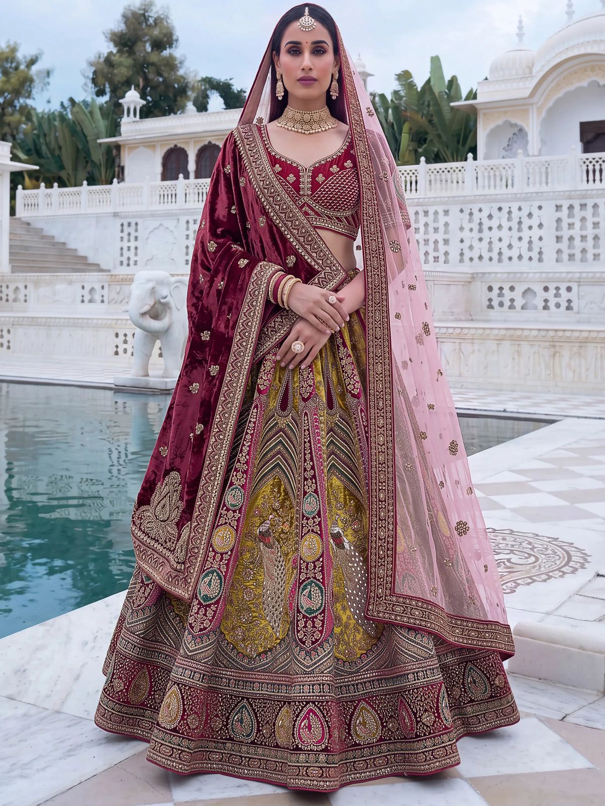 Luxurious Multicolor Dori Work Bridal Lehenga Choli With Double Dupatta