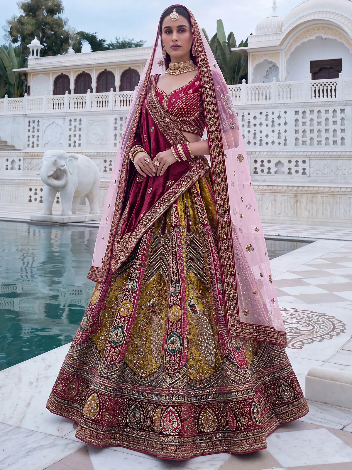 Luxurious Multicolor Dori Work Bridal Lehenga Choli With Double Dupatta
