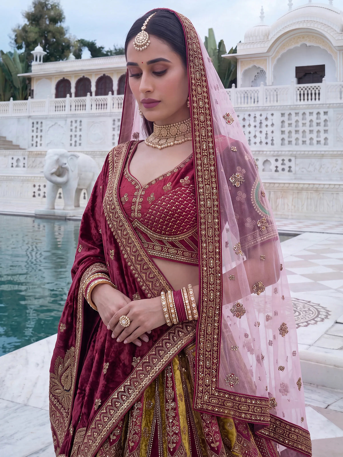 Luxurious Multicolor Dori Work Bridal Lehenga Choli With Double Dupatta