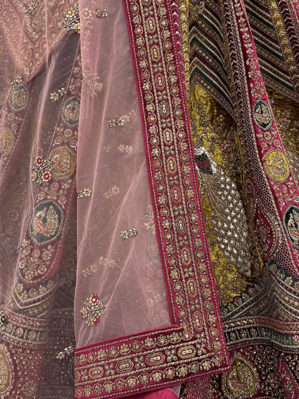 Luxurious Multicolor Dori Work Bridal Lehenga Choli With Double Dupatta