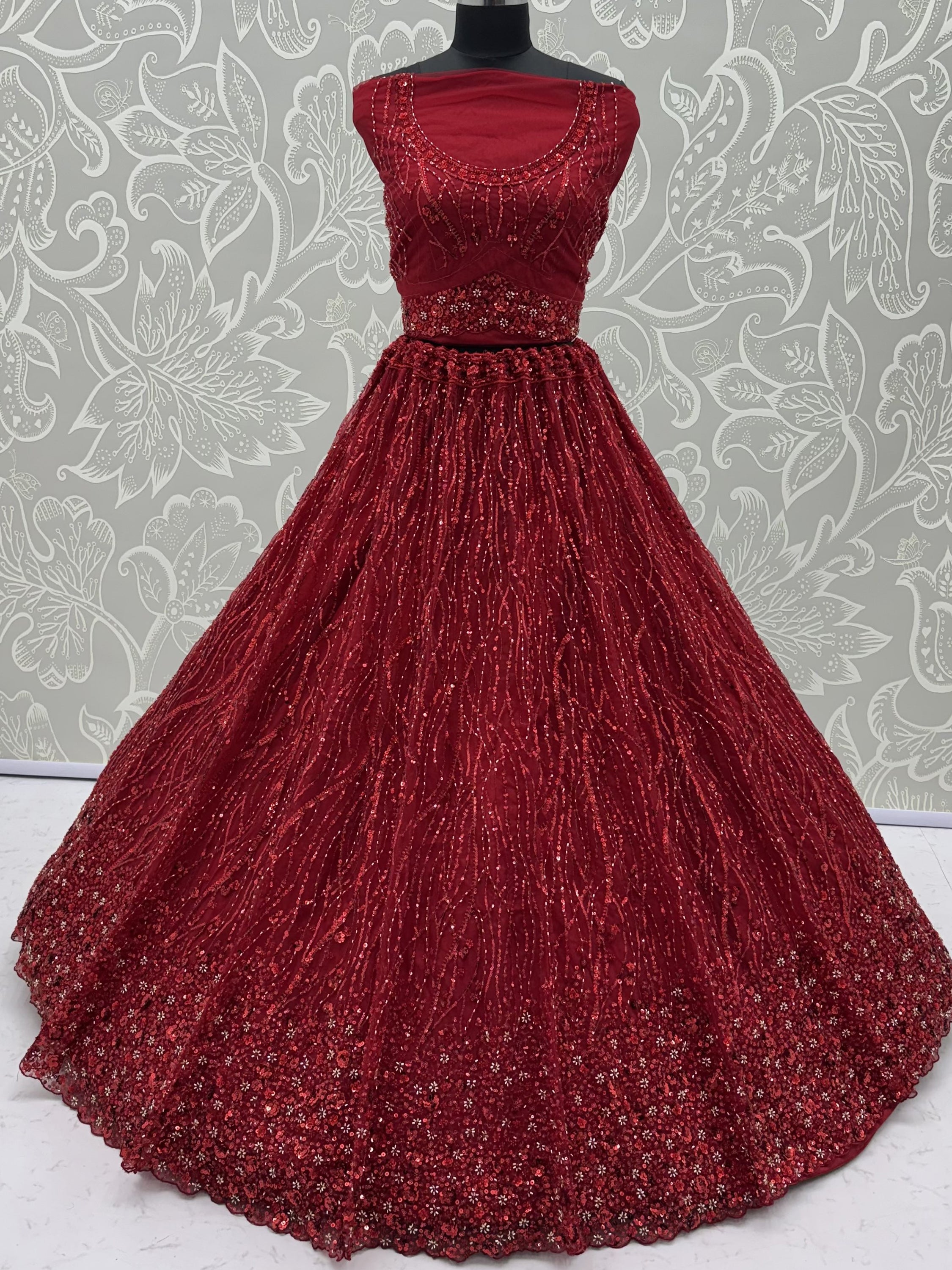 Breathtaking Red Bead Work Net Bridal Lehenga Choli With Dupatta