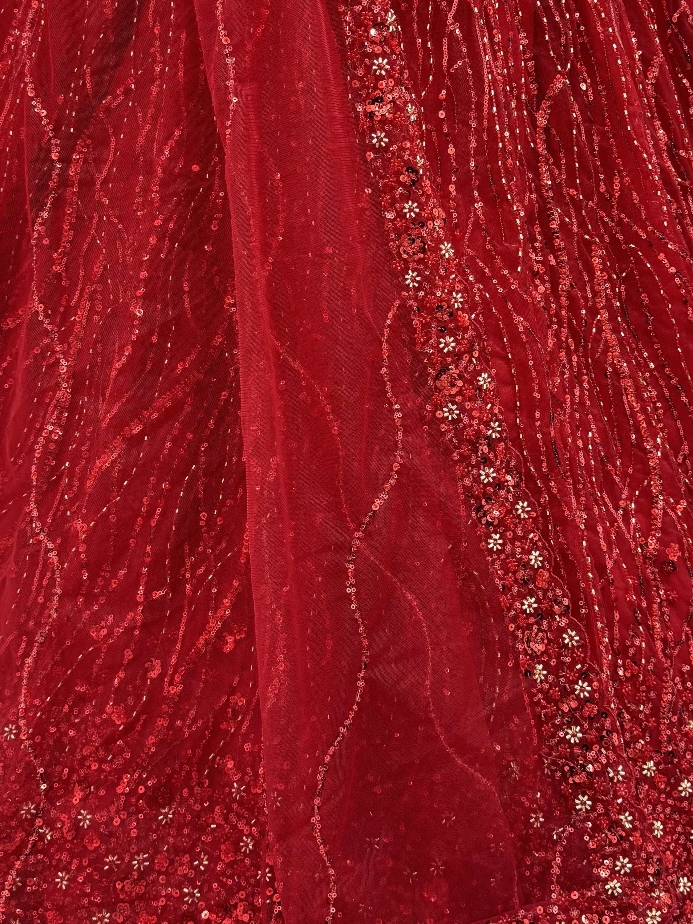 Breathtaking Red Bead Work Net Bridal Lehenga Choli With Dupatta