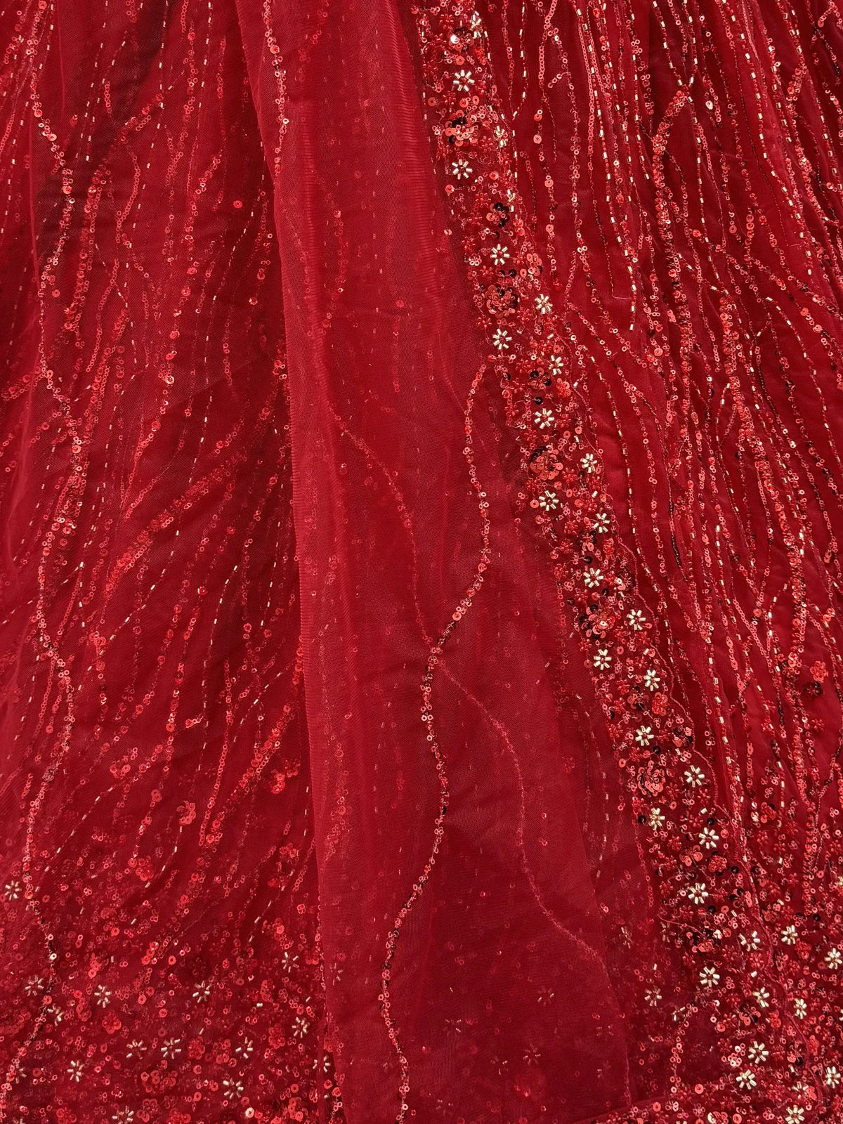 Breathtaking Red Bead Work Net Bridal Lehenga Choli With Dupatta