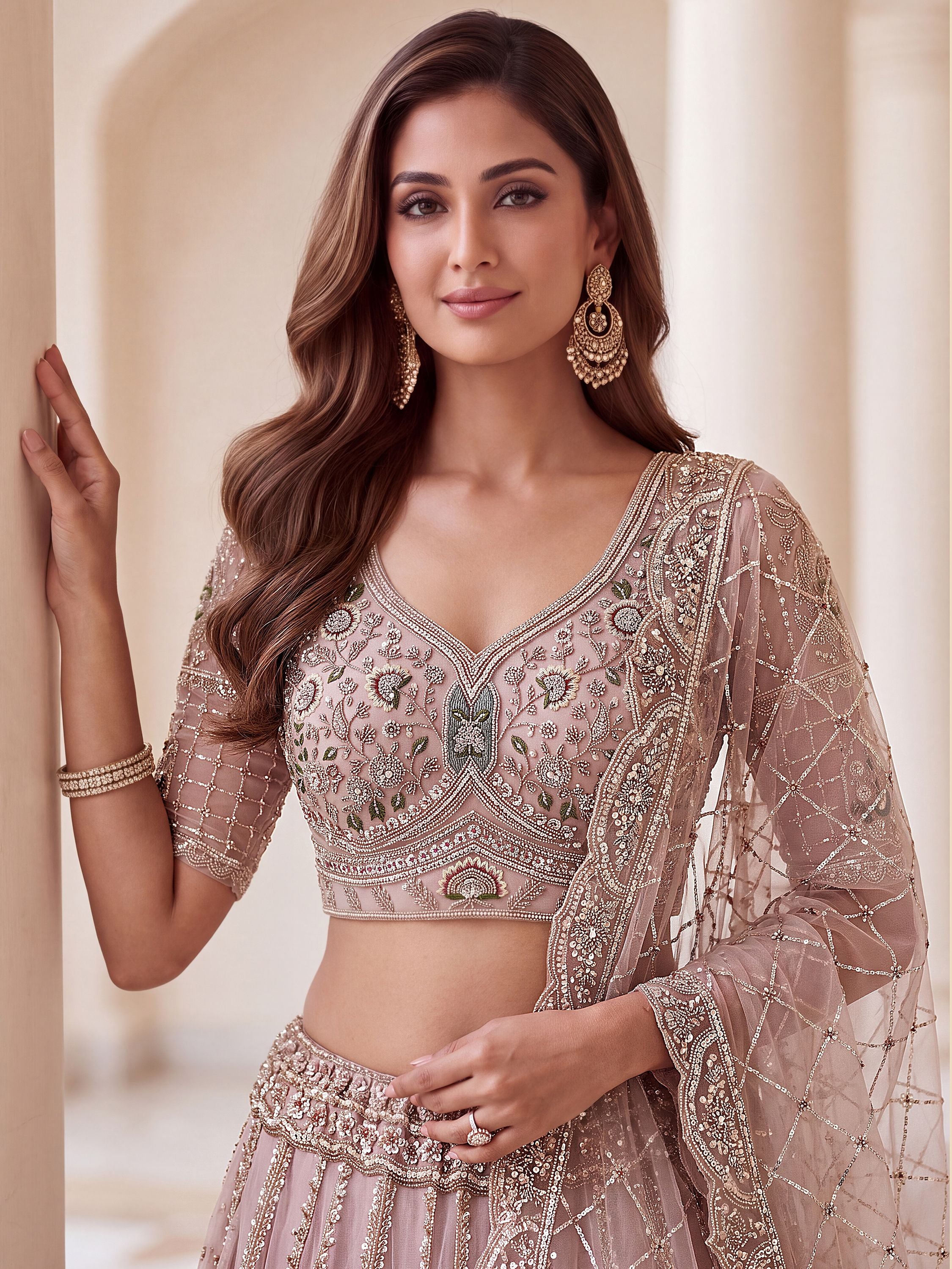 Lovable Pink Hand Work Net Engagement Wear Lehenga Choli With Dupatta