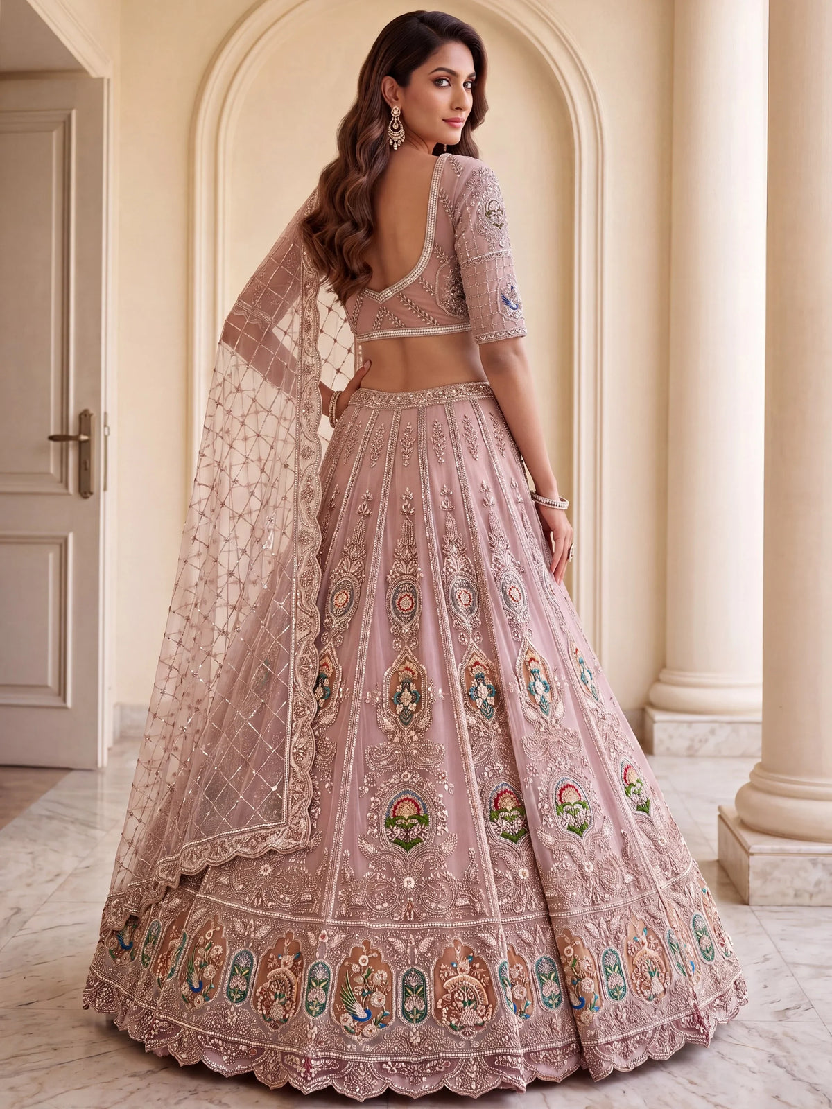 Lovable Pink Hand Work Net Engagement Wear Lehenga Choli With Dupatta