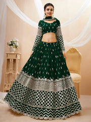 Capricious Dark Green Sequins Work Georgette Lehenga Choli