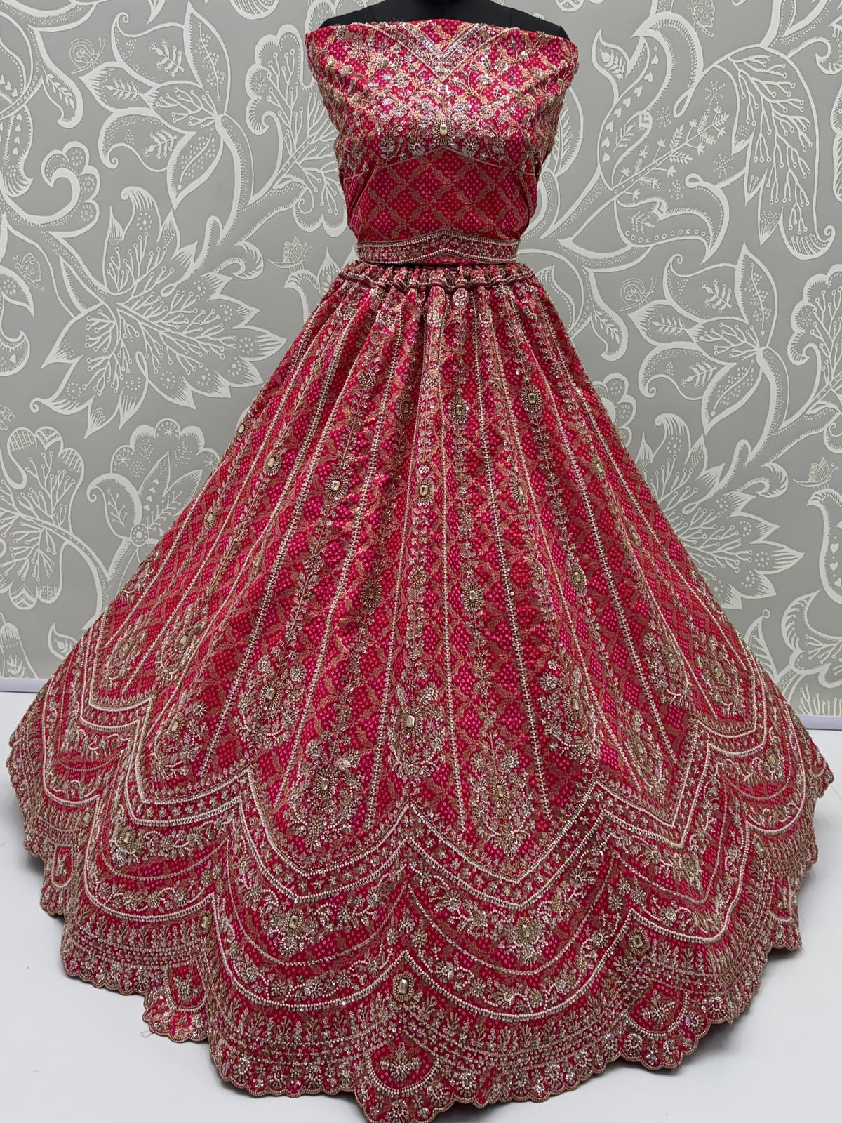 Royal Pink Khatli Work Banarasi Silk Reception Wear Lehenga With Blouse