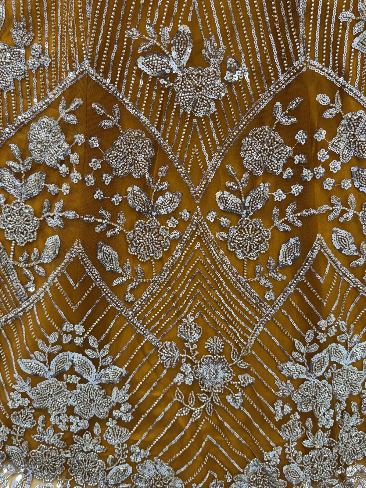 Glowing Mustard Yellow Bead Work Net Reception Wear Lehenga Choli