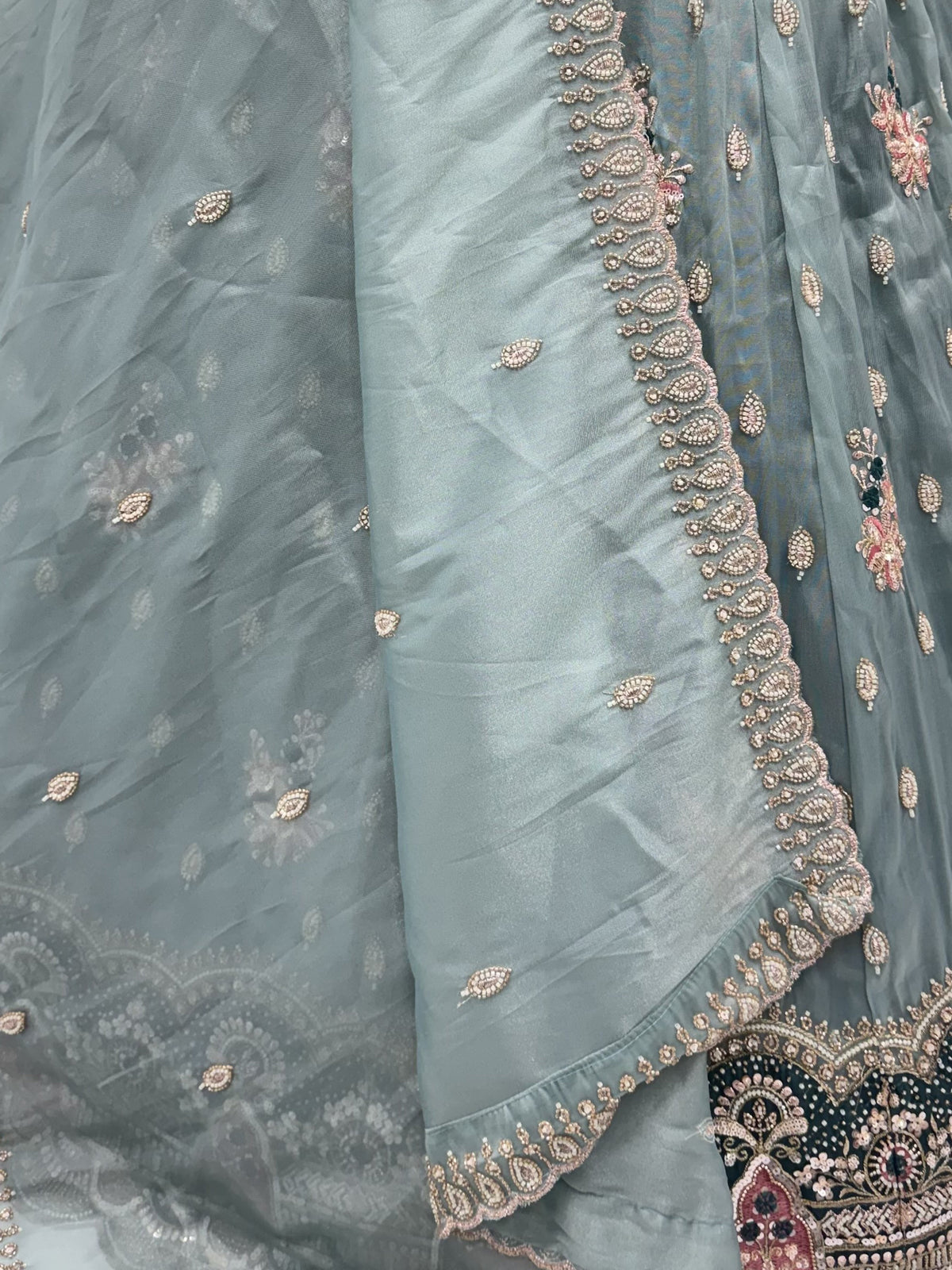 Luxurious Teal Blue Sequins Silk Sangeet Wear Lehenga Choli With Dupatta