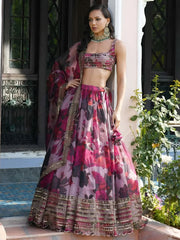 Beautiful Pink Floral Digital Printed Festive Wear Lehenga Choli