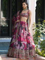 Beautiful Pink Floral Digital Printed Festive Wear Lehenga Choli