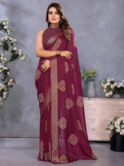 Sweet Rose Pink Chiffon Shibori Printed Saree With Blouse