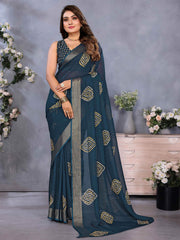 Dazzling Navy Blue Chiffon Casual Wear Saree With Blouse