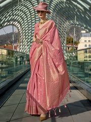 Gorgeous Light Pink Weaving Silk Traditional Saree With Blouse