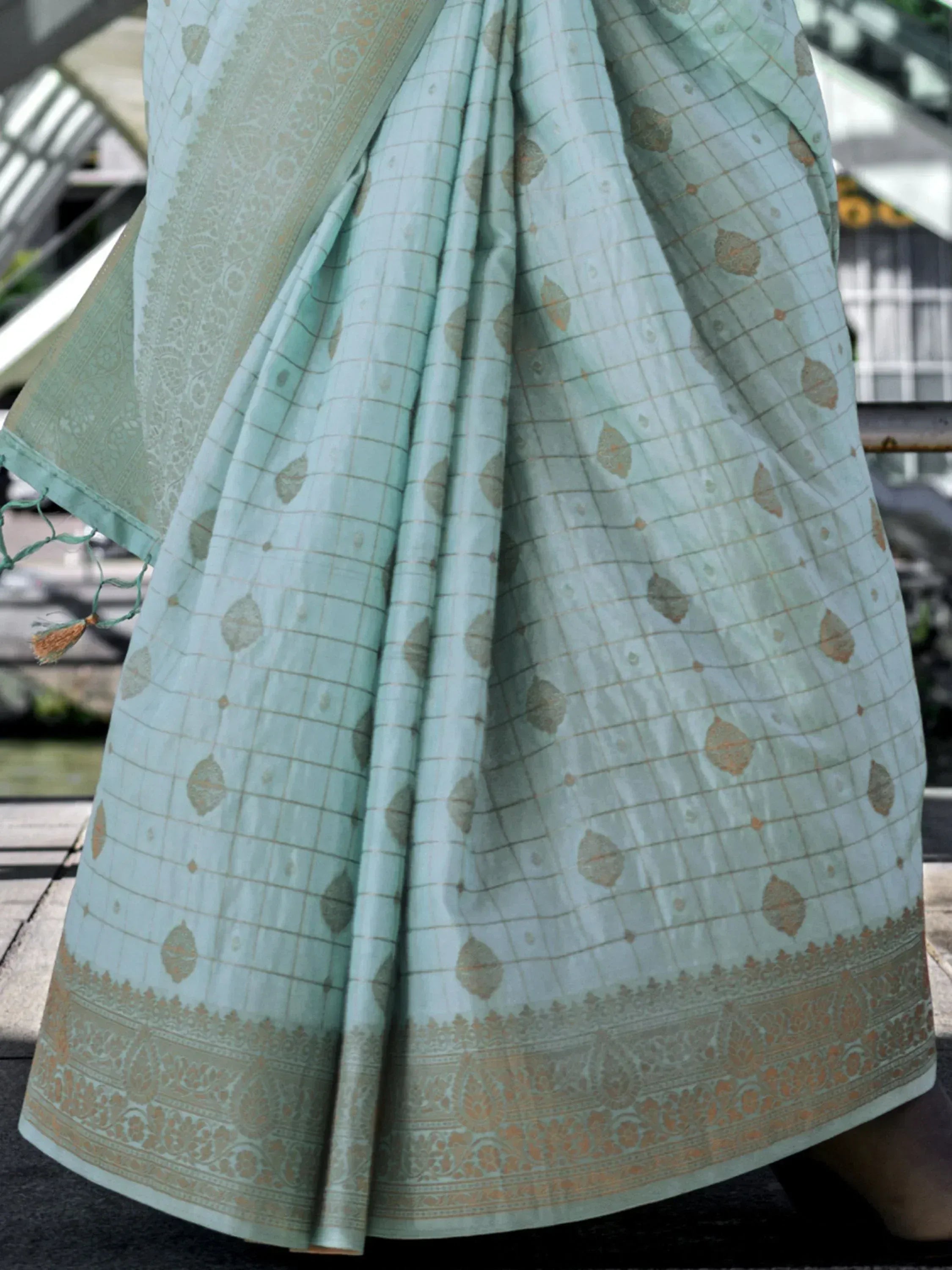 Precious Light Blue Weaving Silk Festival Wear Saree With Blouse