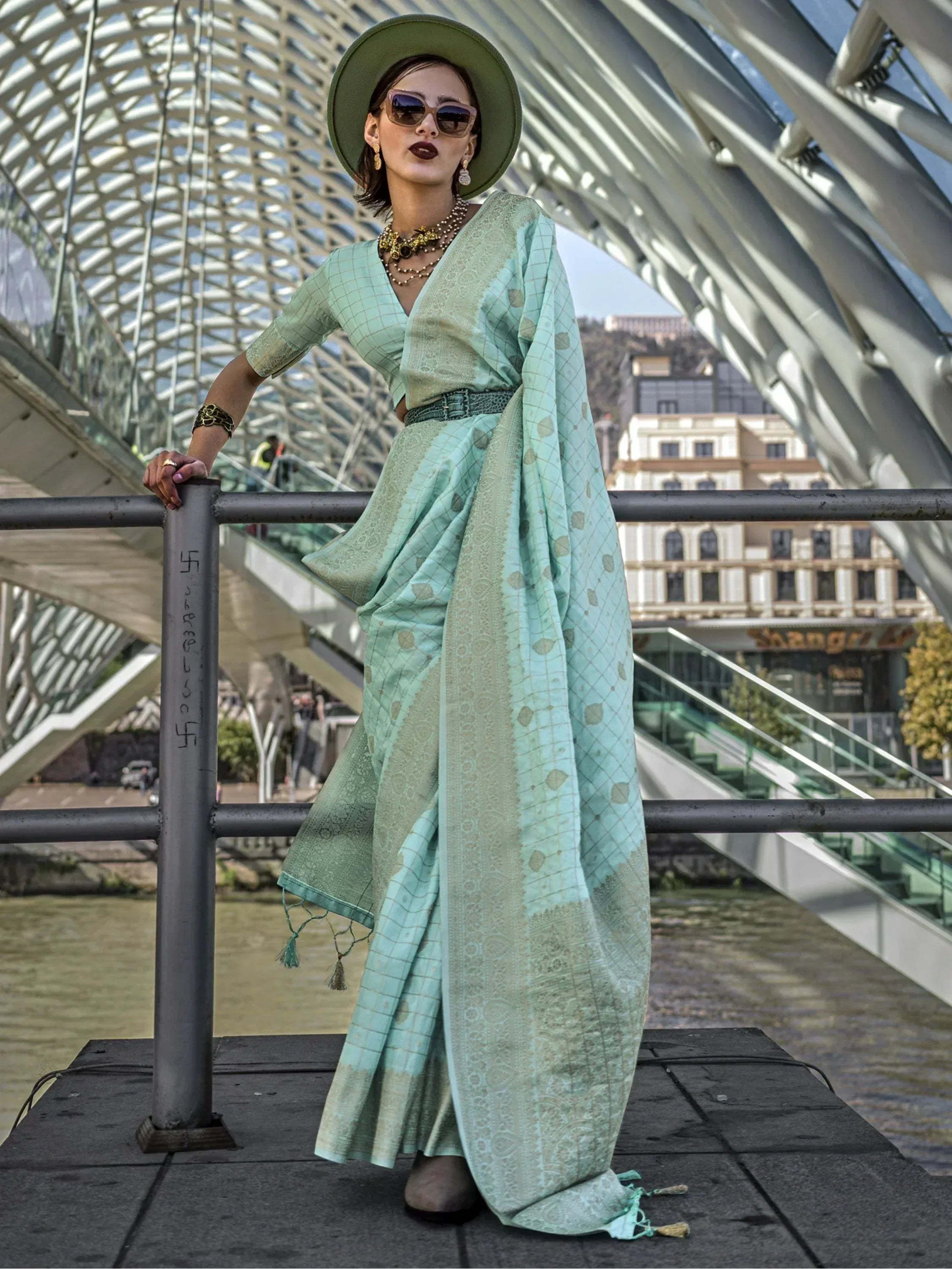 Precious Light Blue Weaving Silk Festival Wear Saree With Blouse