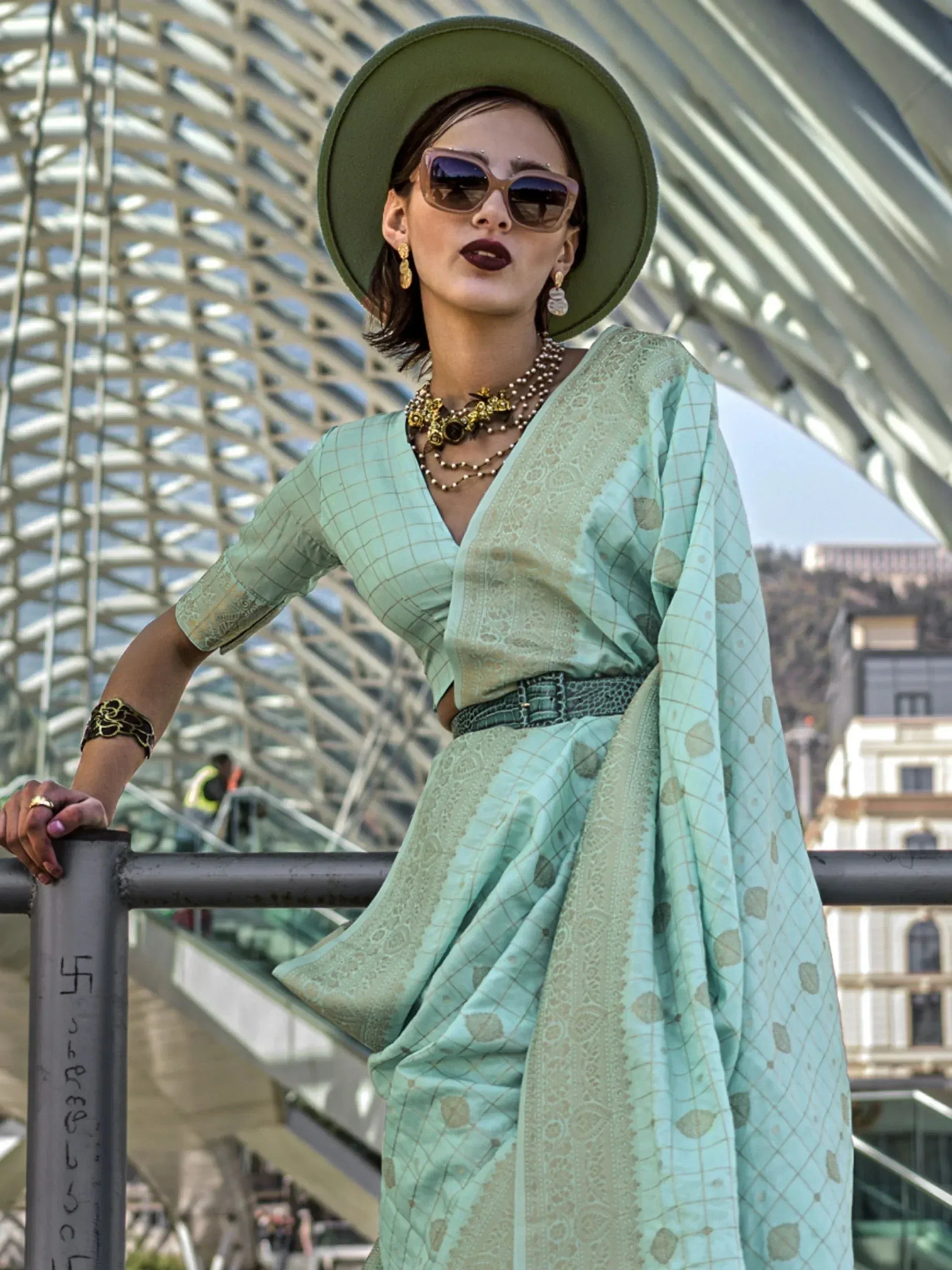 Precious Light Blue Weaving Silk Festival Wear Saree With Blouse