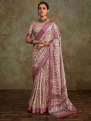 Amazing Pink Digital Printed Silk Festival Wear Saree With Blouse