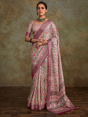 Amazing Pink Digital Printed Silk Festival Wear Saree With Blouse