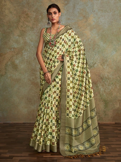 Attractive Multi-Color Digital Printed Silk Traditional Saree With Blouse