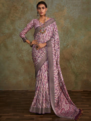 Enchanting Multi-Color Digital Printed Silk Event Wear Saree With Blouse