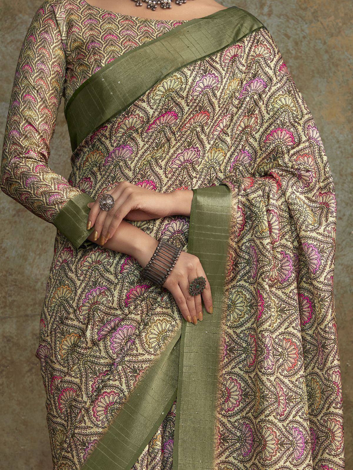 Alluring Sea Green Digital Printed Silk Festival Wear Saree With Blouse