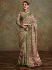 Alluring Sea Green Digital Printed Silk Festival Wear Saree With Blouse