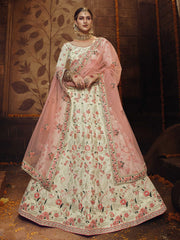 Alluring Off White Georgette Embroidered Bridesmaid Lehenga Choli