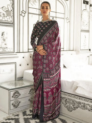 Attractive Maroon Printed Satin Traditional Wear Saree With Blouse