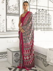 Precious Rani Pink Printed Satin Festival Wear Saree With Blouse