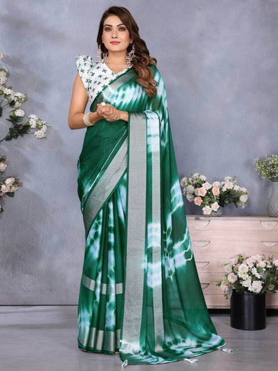 Pretty Green Shibori Printed Shaded Saree With Blouse